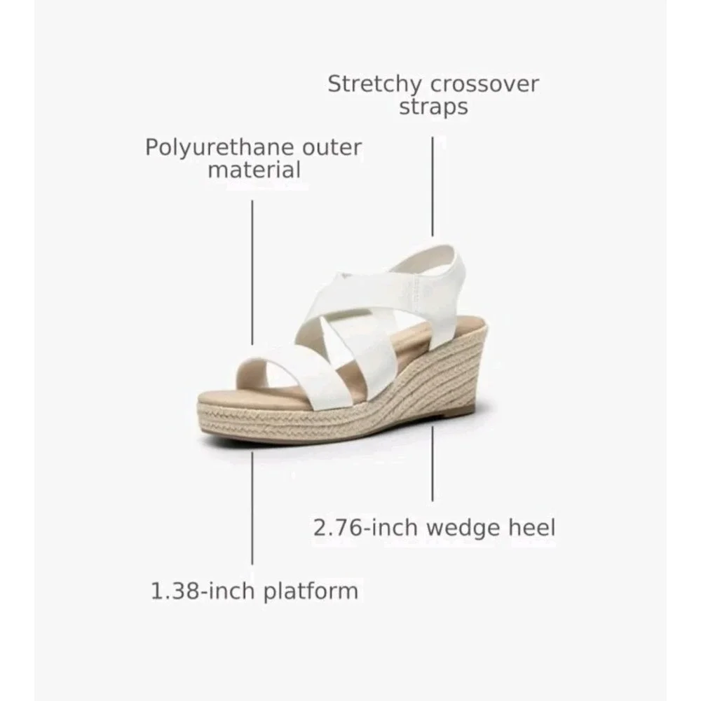 Women Elastic Ankle Strap Espadrilles Wedge Sandals Open Toe Casual Size 8‎